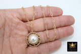 14 K Gold Filled Rectangle Chain Choker, Repurposed Vintage Button Long Link Necklace, Gold Round Channel Pearl Button