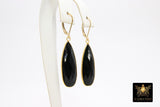 14 K Gold Filled Black Onyx Lever Back Earrings, Long Teardrop Gemstone Dangle Earrings - A Girls Gems