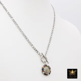 Silver Figaro Chain Toggle Necklace, Repurposed Vintage Button Choker, Silver Round Channel Pearl and Stones Button - A Girls Gems