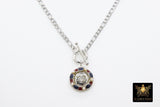 Silver Figaro Chain Toggle Necklace, Repurposed Vintage Button Choker, Silver Round Channel Pearl and Stones Button - A Girls Gems