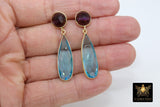 14 K Gold Blue Topaz Earrings, Amethyst Gemstones, 925 Silver Stud Ear Rings, December Birthday