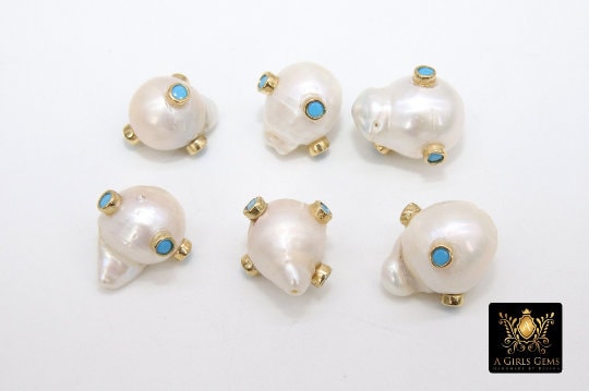 Genuine Pearl Beads, CZ Pave Baroque Pearl Beads, Large Oval Charms Freshwater Pearl