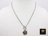 Silver Figaro Chain Toggle Necklace, Repurposed Vintage Button Choker, Silver Round Channel Pearl and Stones Button - A Girls Gems