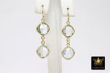 14 K Gold Clear Crystal Quartz Earrings, Diamond Teardrop Gemstones #692