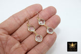14 K Gold Clear Crystal Quartz Earrings, Diamond Teardrop Gemstones #692