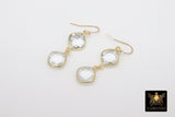 14 K Gold Clear Crystal Quartz Earrings, Diamond Teardrop Gemstones #692