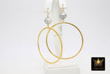 White Turquoise Large Hoop Earrings, 14 K Gold Filled Fancy Hook Ear Wires  #692, Brushed Gold Round Hoops