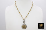 Gold and Silver Filigree Medallion Necklace, Vintage Gold Rectangle Chain Maille #684, Coin Pendant Statement Jewelry - A Girls Gems