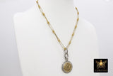 Gold and Silver Filigree Medallion Necklace, Vintage Gold Rectangle Chain Maille #684, Coin Pendant Statement Jewelry - A Girls Gems