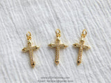 Rose Gold Cross Charms, CZ Micro Pave Dainty Religious Cross Pendants, 12 x 21 mm Small Cross for Rosary Chains, Beaded Bracelets - A Girls Gems