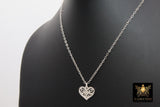Silver Filigree Heart Chain Necklace, 925 Sterling Silver Dainty Chain Choker, Love Jewelry in Adjustable Length