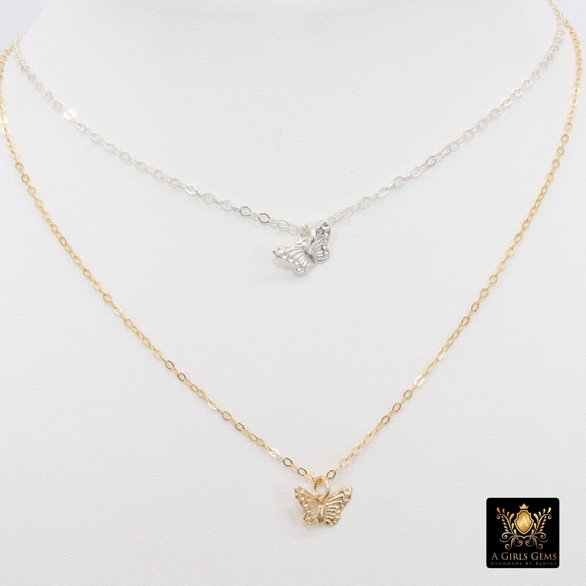 14 K Gold Filled Butterfly Chain Necklace, 925 Sterling Silver Tiny Monarch Choker, Dainty Adjustable Chain Necklace - A Girls Gems
