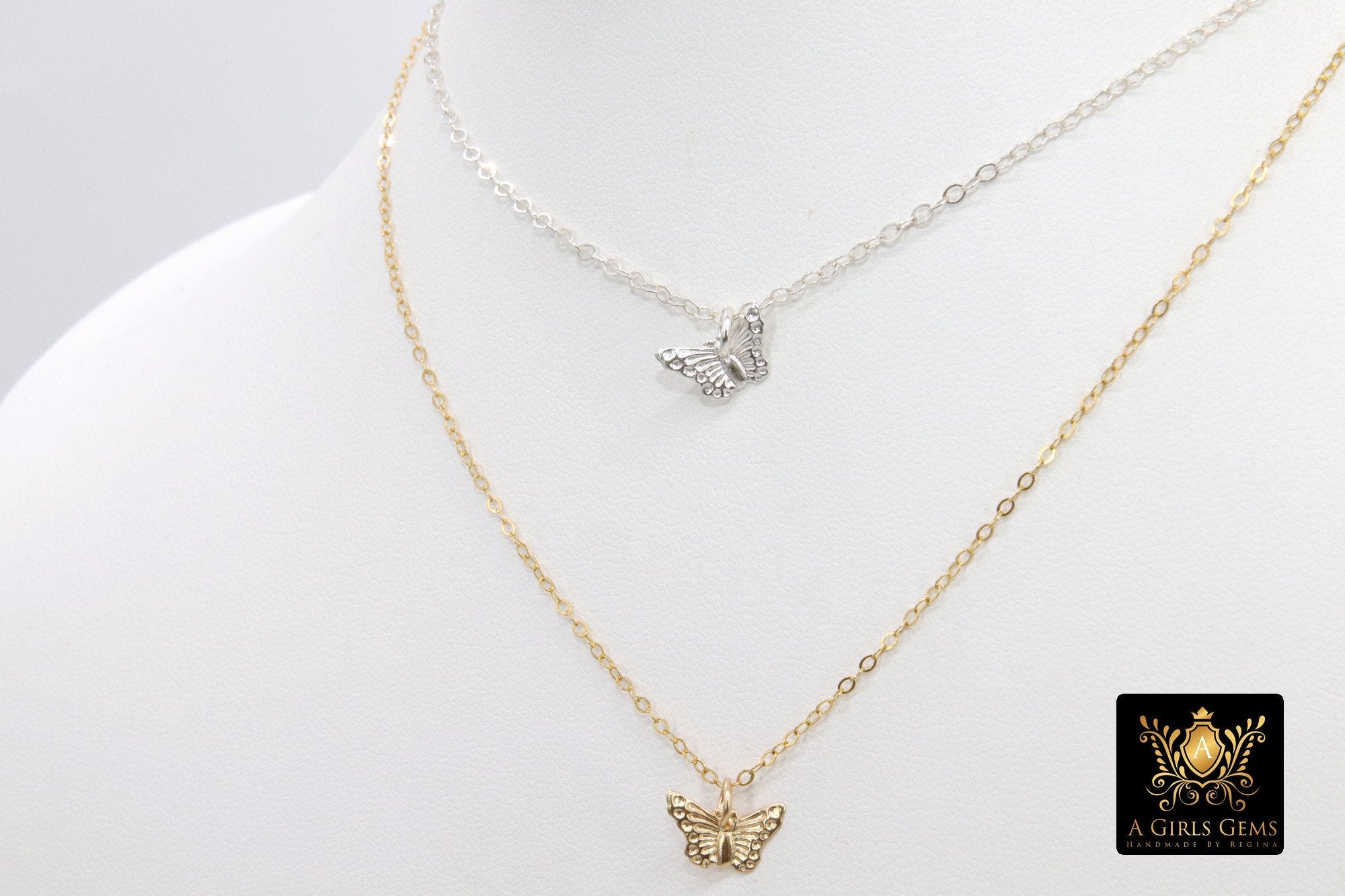 14 K Gold Filled Butterfly Chain Necklace, 925 Sterling Silver Tiny Monarch Choker, Dainty Adjustable Chain Necklace - A Girls Gems