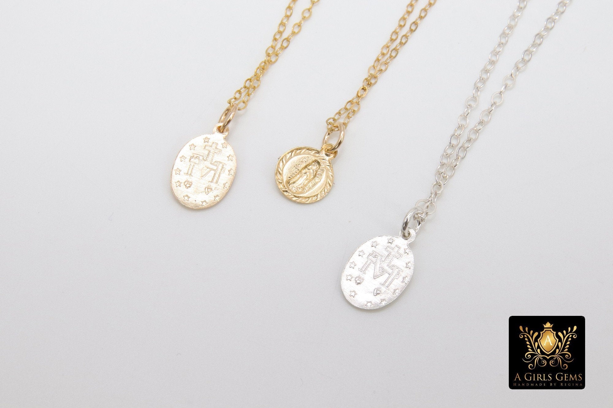 14 K Gold Filled Virgin Mary Hammered Chain Necklace, 925 Sterling Silver Mother Mary Choker, Mommy and Me Madonna Necklaces - A Girls Gems
