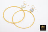 White Turquoise Large Hoop Earrings, 14 K Gold Filled Fancy Hook Ear Wires  #692, Brushed Gold Round Hoops