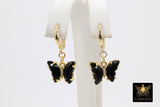 Butterfly Earrings, Gold Thick Huggie Hoop Ear Rings #654, High Quality Crystal Butterfly Huggies, 12 Color Choices - A Girls Gems