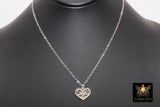 Silver Filigree Heart Chain Necklace, 925 Sterling Silver Dainty Chain Choker, Love Jewelry in Adjustable Length