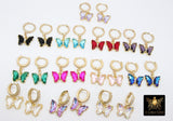 Gold Butterfly Earrings, CZ Huggie Hoop Ear Rings #654, High Quality Crystal Butterfly Huggies, 12 Color Choices - A Girls Gems