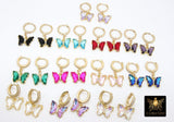 Gold Butterfly Earrings, CZ Huggie Hoop Ear Rings #654, High Quality Crystal Butterfly Huggies, 12 Color Choices - A Girls Gems