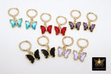 Butterfly Earrings, Gold Thick Huggie Hoop Ear Rings #654, High Quality Crystal Butterfly Huggies, 12 Color Choices - A Girls Gems
