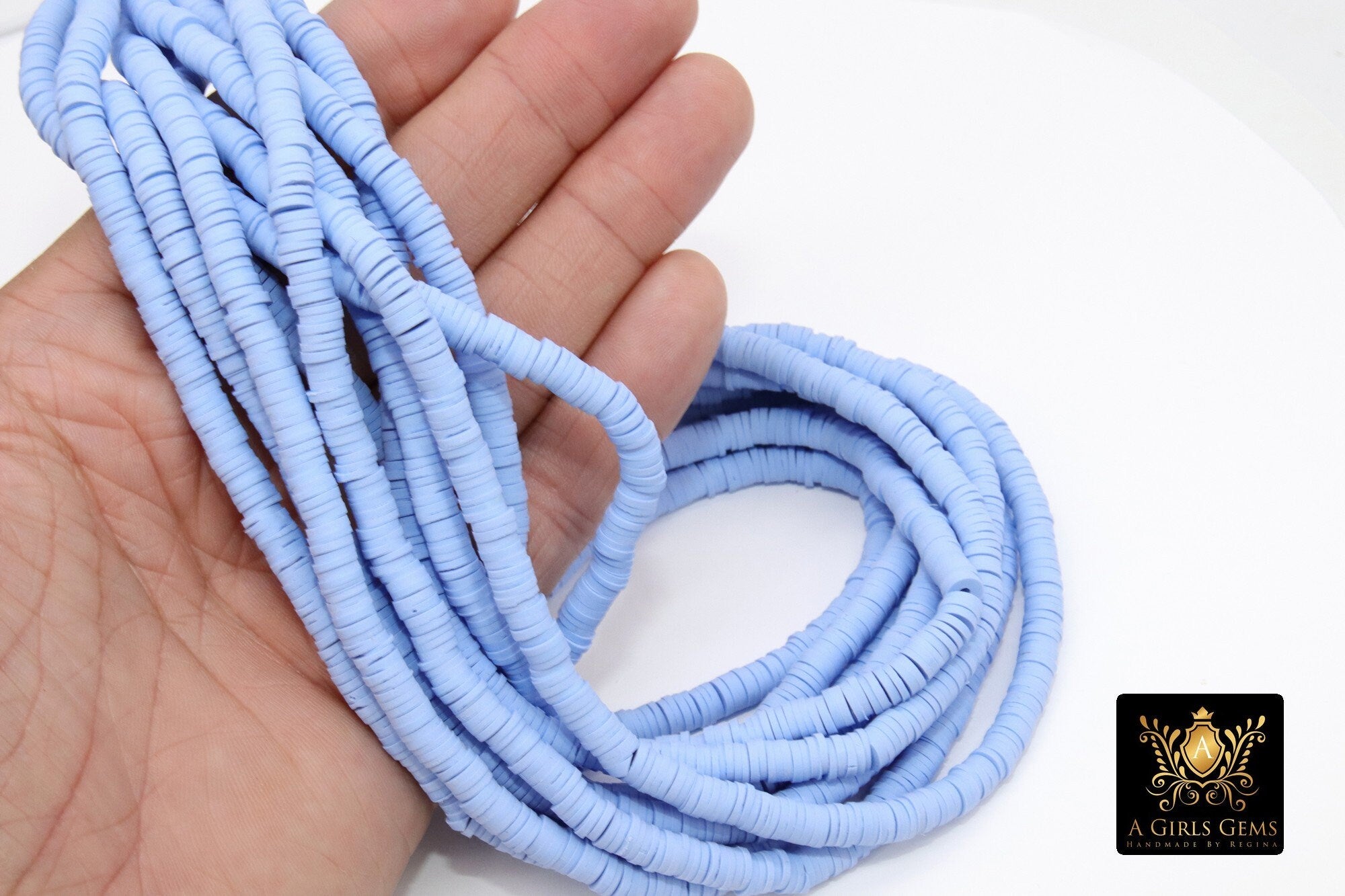 2 Strands 6 mm Clay Flat Beads, Baby Blue Heishi beads in Polymer Clay Disc CB #102, Lavender Blue Rondelle, FULL 17.75 inch Strands