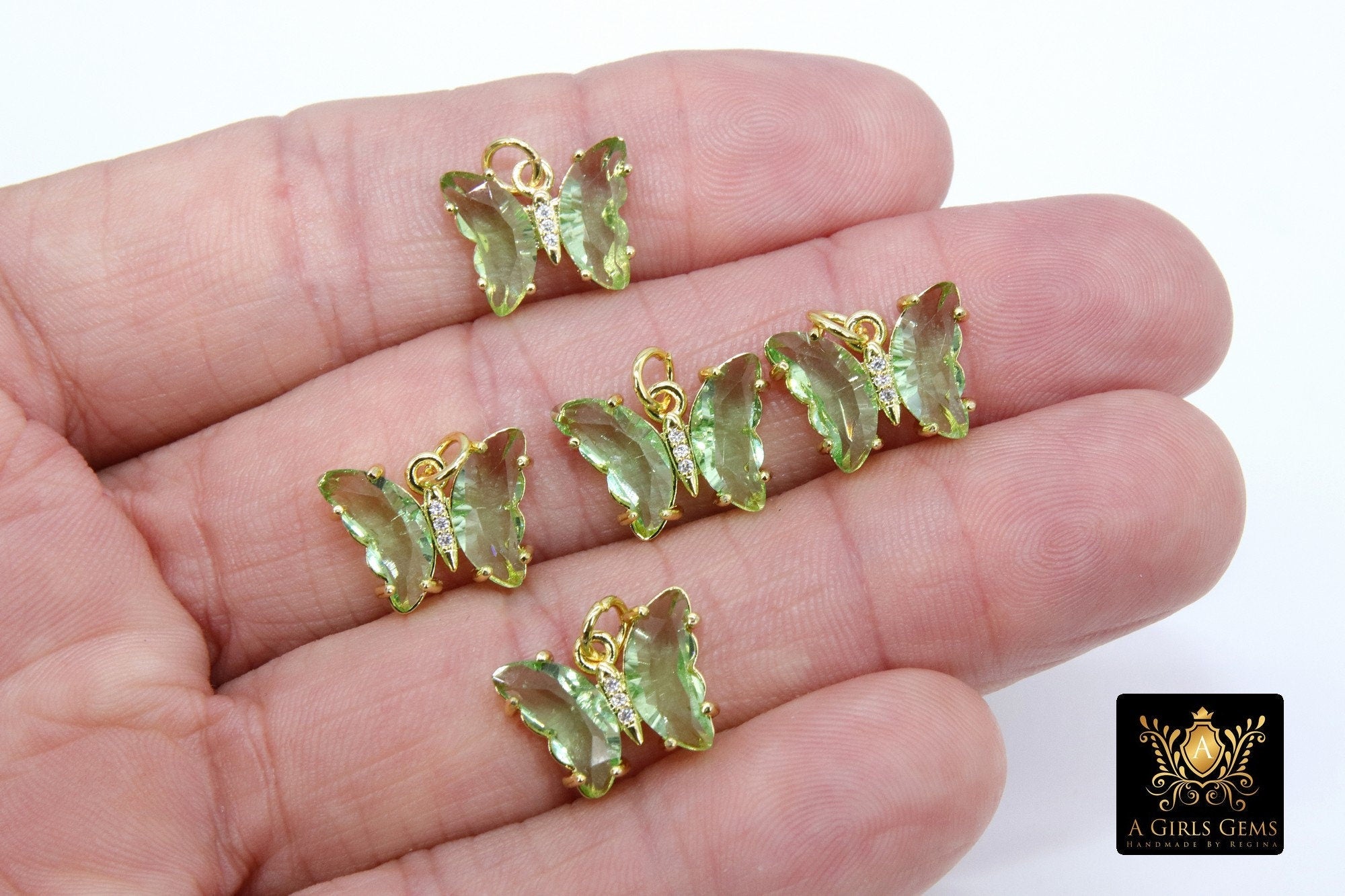 Gold CZ Crystal Butterfly Charms, Cubic Zirconia Small Butterflies #2670, High Quality Huggie Charms in 13 Colors