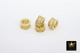 CZ Pave Gold Large Hole Tube Bead, Big Hole Bead Spacer Beads in DIY Jewelry, 10 mm with 5.0-6.0 mm Holes - A Girls Gems
