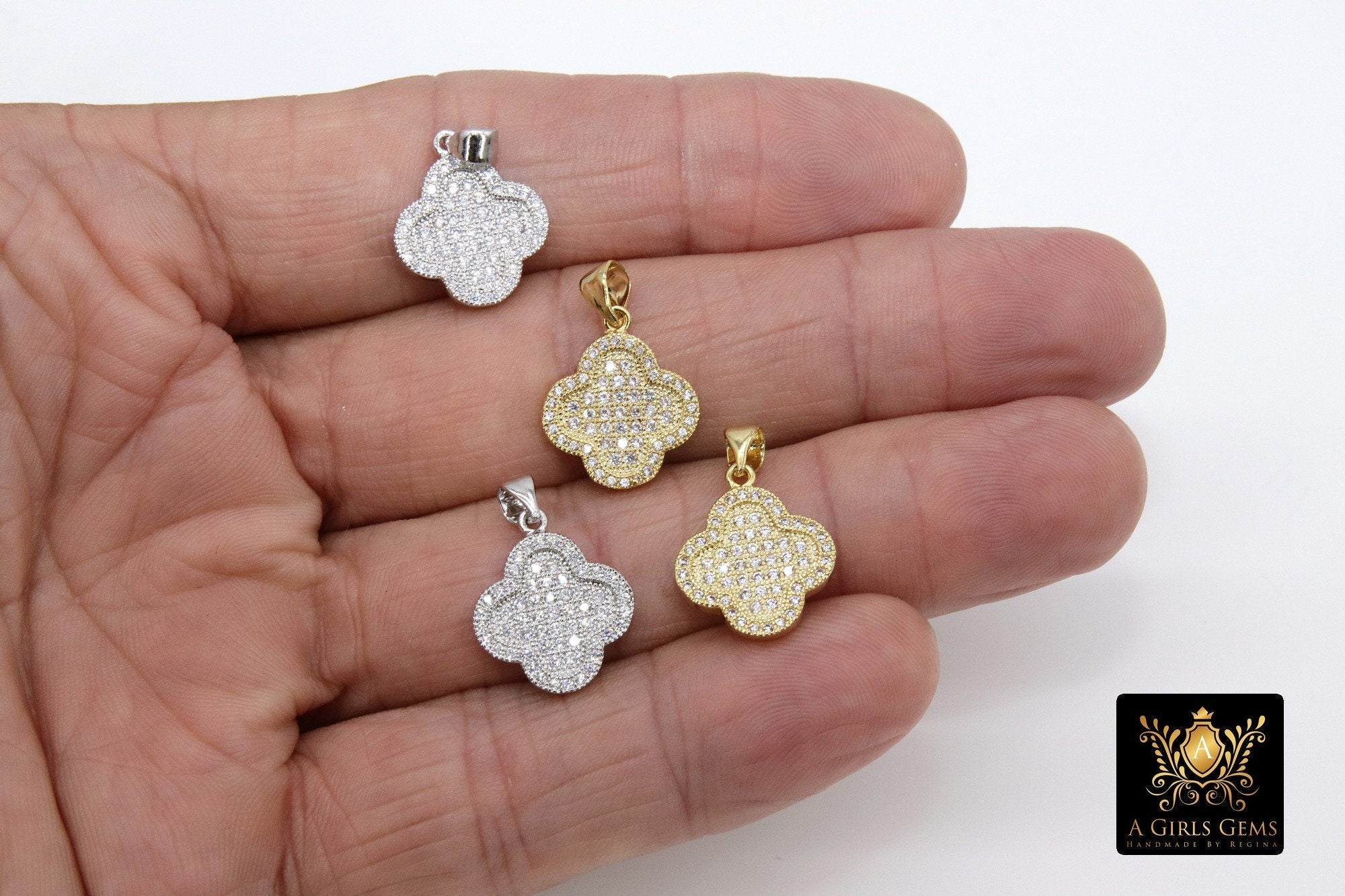 CZ Micro Pave Quatrefoil Clover Charm,Cross Shape Pendant #169 - A Girls Gems