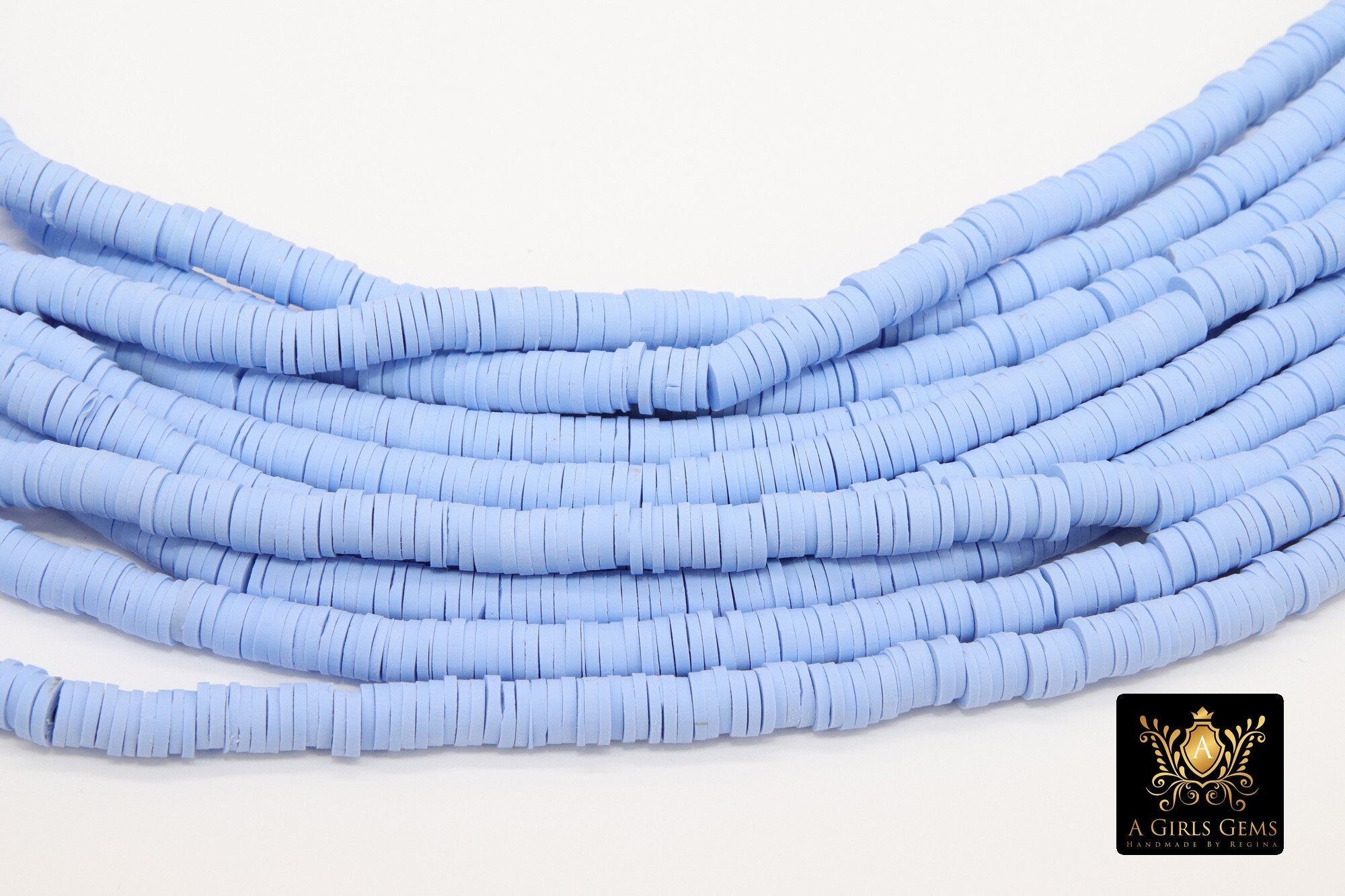 2 Strands 6 mm Clay Flat Beads, Baby Blue Heishi beads in Polymer Clay Disc CB #102, Lavender Blue Rondelle, FULL 17.75 inch Strands
