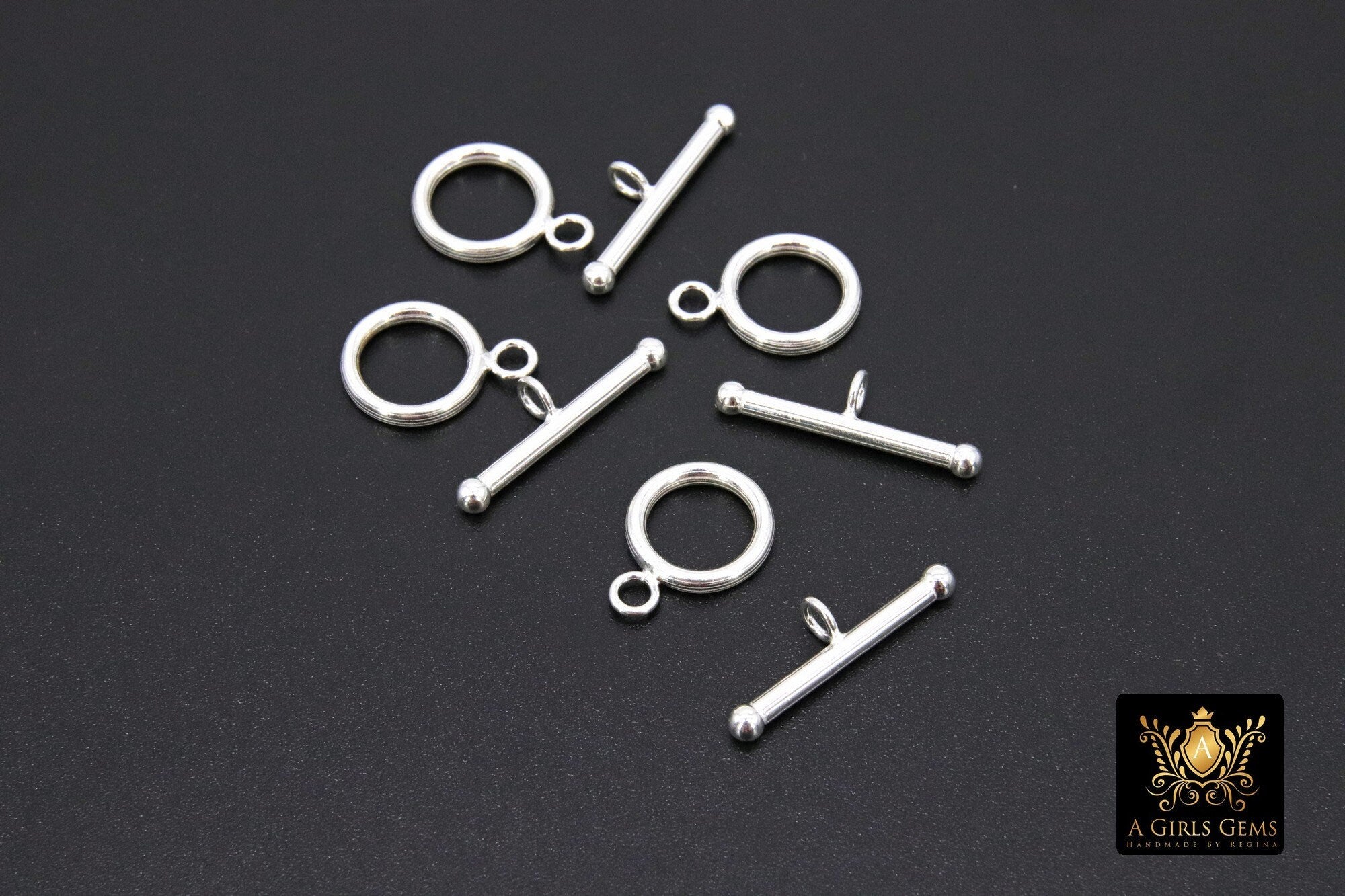 925 Sterling Silver Toggle Clasp Set, Ball End 16 x 12 mm Toggle Ring #744, 22 mm Thick T Bar Stamped 925 Clasps