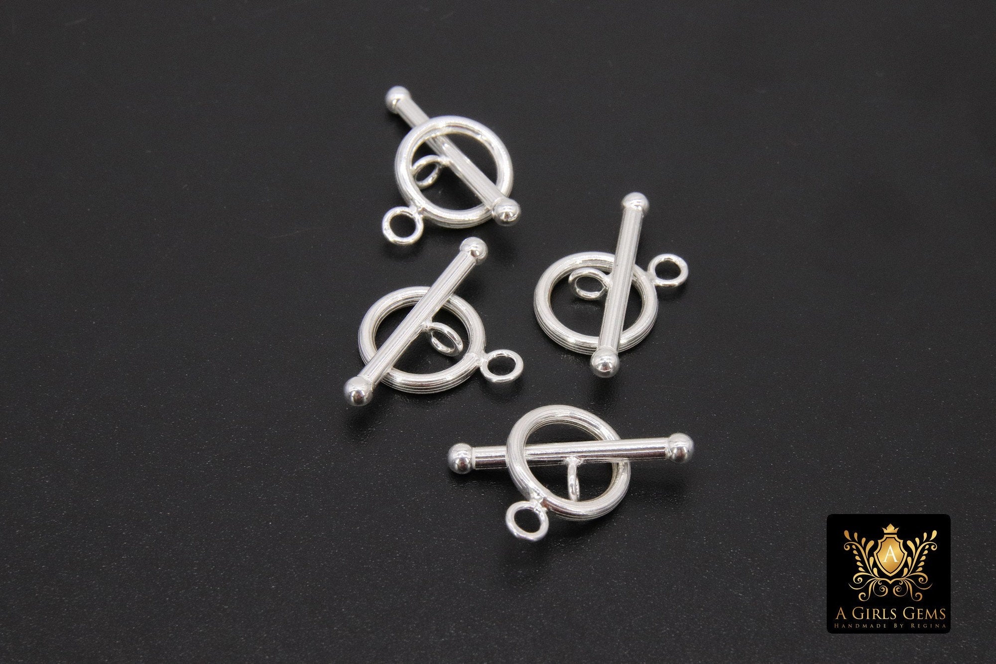 925 Sterling Silver Toggle Clasp Set, Ball End 16 x 12 mm Toggle Ring #744, 22 mm Thick T Bar Stamped 925 Clasps