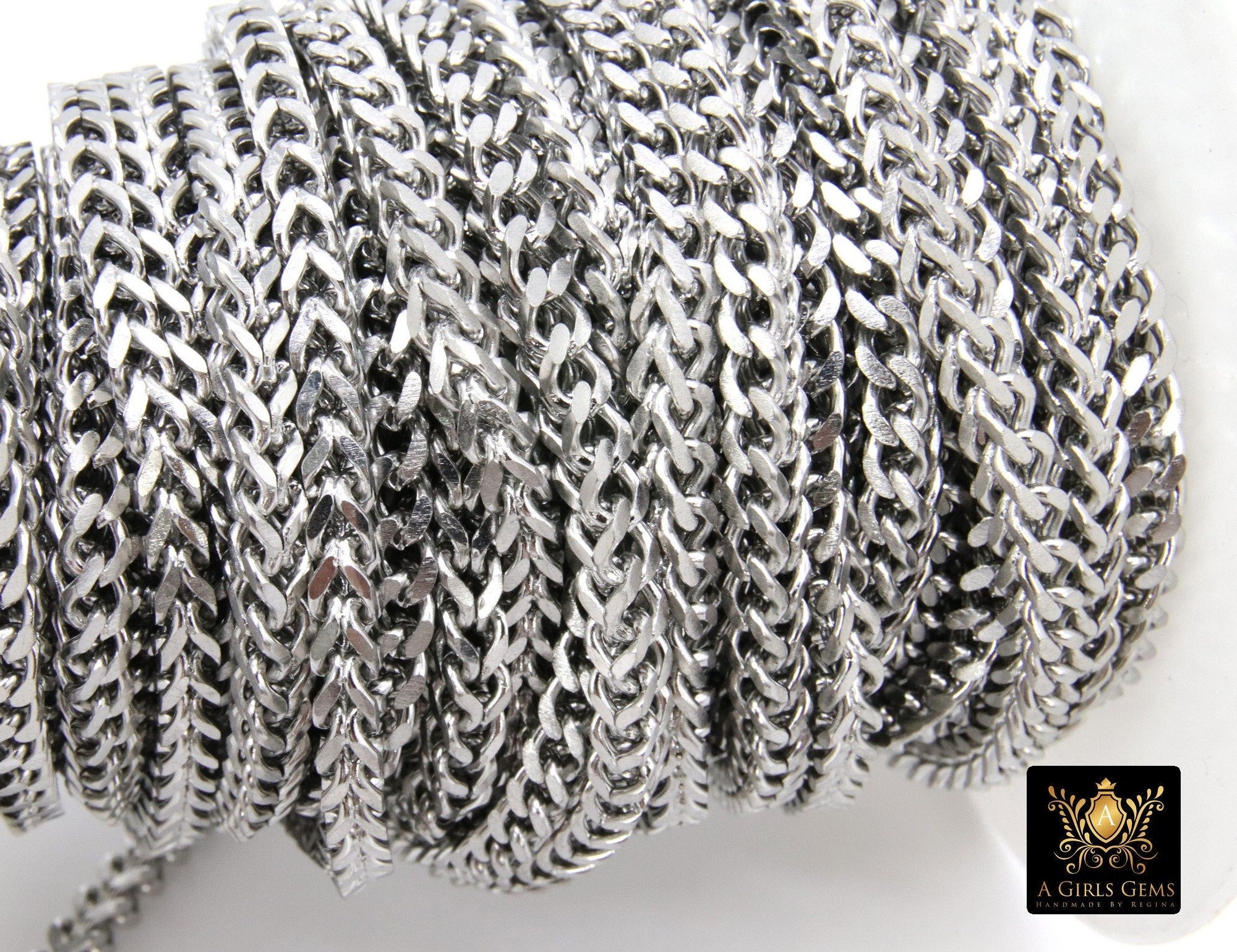 Silver Stainless Steel Chain, 304 Square 4 x 4 mm Curb Chains CH #269, 4 mm Box Square Unfinished Necklace Chains