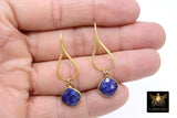 Blue Sapphire Earrings, Long Gemstone Earrings, Gold Dangle Ear Wire Hooks