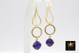 Blue Sapphire Earrings, Long Gemstone Earrings, Gold Dangle Ear Wire Hooks