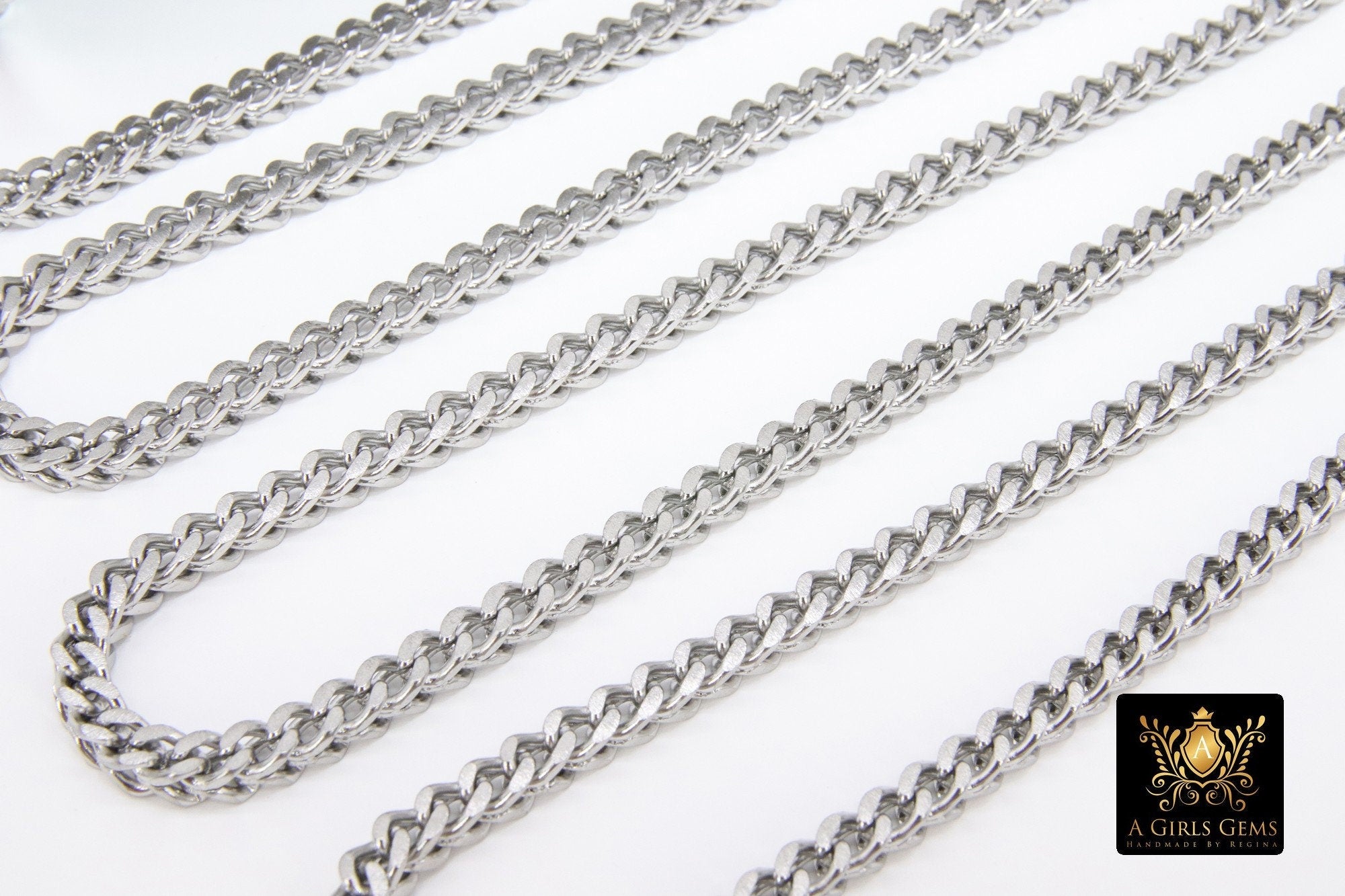 Silver Stainless Steel Chain, 304 Square 4 x 4 mm Curb Chains CH #269, 4 mm Box Square Unfinished Necklace Chains