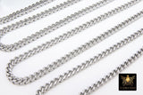 Silver Stainless Steel Chain, 304 Square 4 x 4 mm Curb Chains CH #269, 4 mm Box Square Unfinished Necklace Chains