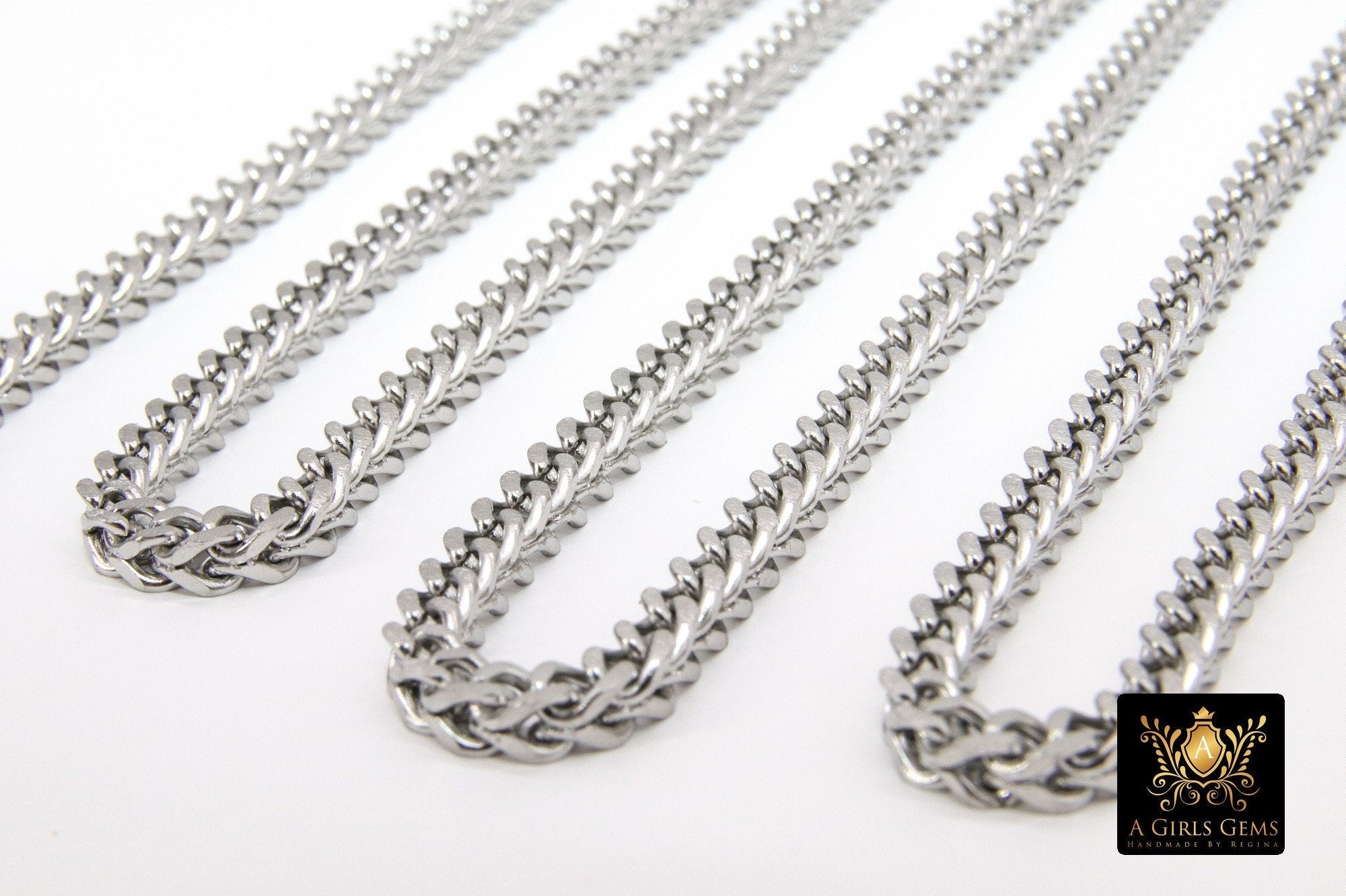 Silver Stainless Steel Chain, 304 Square 4 x 4 mm Curb Chains CH #269, 4 mm Box Square Unfinished Necklace Chains