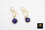 Blue Sapphire Earrings, Long Gemstone Earrings, Gold Dangle Ear Wire Hooks