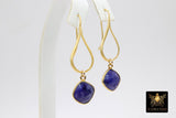 Blue Sapphire Earrings, Long Gemstone Earrings, Gold Dangle Ear Wire Hooks