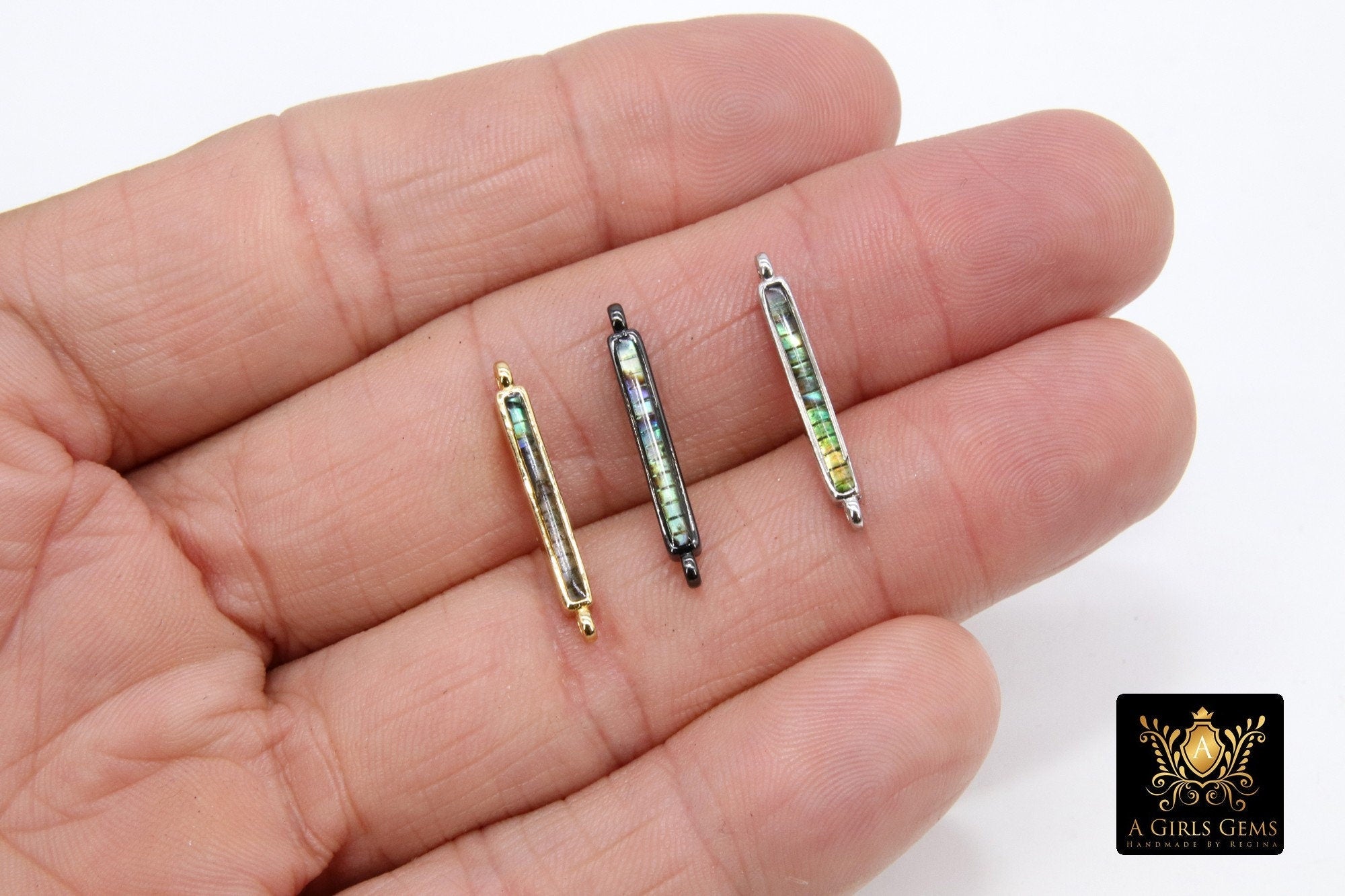 Gold Shell Bar Connector, Long Silver Bracelet Bar Charms # 2787, Black Blue Abalone, 4 x 22 mm Minimalist Jewelry Bars - A Girls Gems