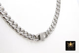 Gold Large Clasp Curb Chain Necklace, Silver Stainless Steel Cuban Diamond Cut Miami Flat Link Necklace, Women and Men Necklaces - A Girls Gems