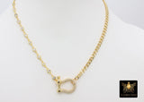 Gold CZ Curb Chain Necklace, Shackle CZ Dainty Choker, Stainless Steel Jewelry - A Girls Gems