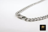 Gold Large Clasp Curb Chain Necklace, Silver Stainless Steel Cuban Diamond Cut Miami Flat Link Necklace, Women and Men Necklaces - A Girls Gems