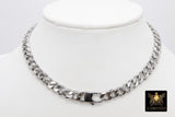 Gold Large Clasp Curb Chain Necklace, Silver Stainless Steel Cuban Diamond Cut Miami Flat Link Necklace, Women and Men Necklaces - A Girls Gems