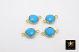Gold Round Blue Turquoise Gemstone Connectors, 925 Sterling Silver Linking Bezels #2842 - A Girls Gems