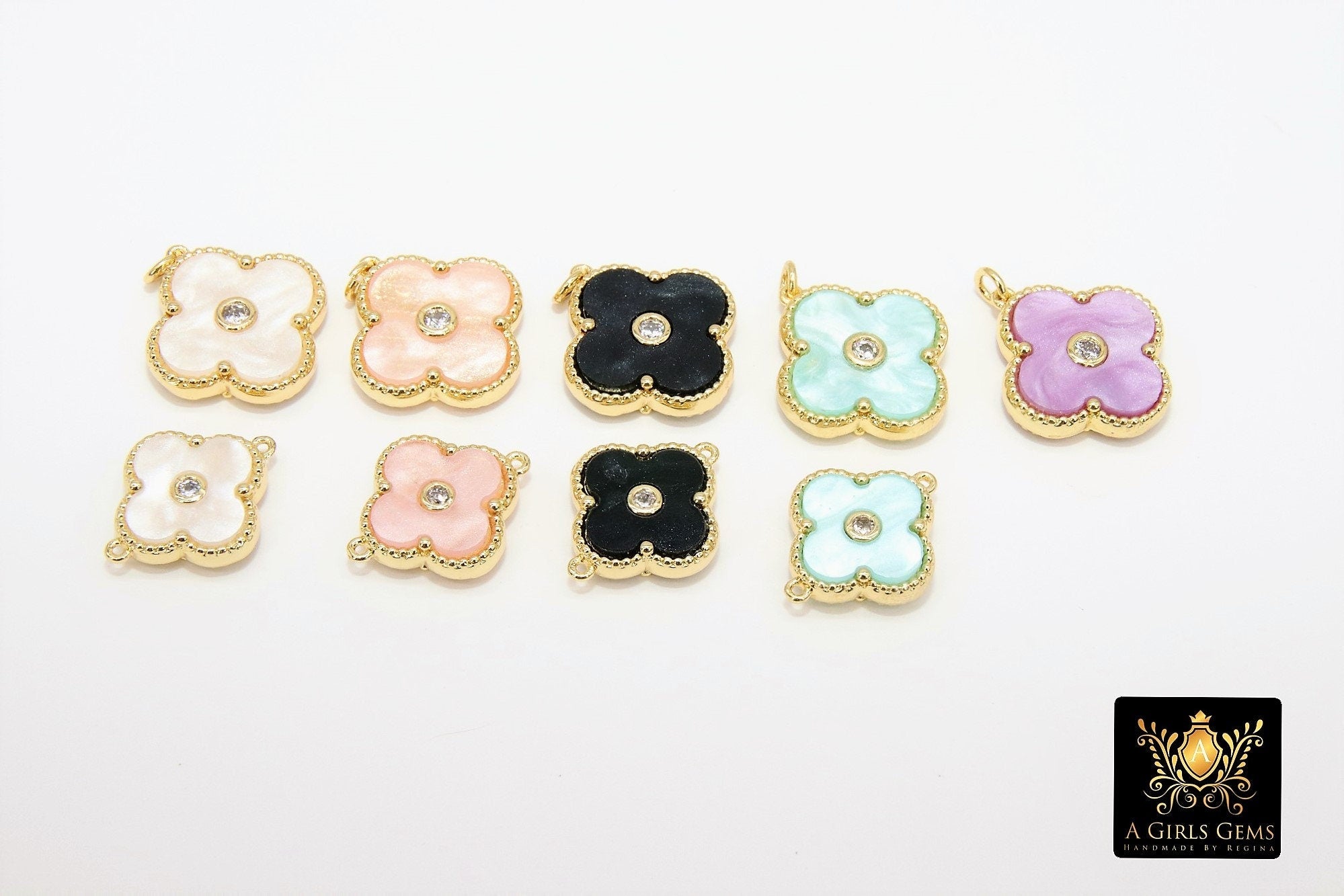 CZ Quatrefoil Connectors or Charms, AG #3144, 14 x 17 mm Small Clover Enamel Links - A Girls Gems