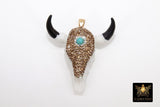 Blue Turquoise CZ Bone Cow Skull Pendant, Boho Longhorn Cattle CW7 - A Girls Gems