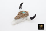 Blue Turquoise CZ Bone Cow Skull Pendant, Boho Longhorn Cattle CW7