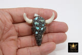 Natural Amethyst CZ Micro Pave Bone Cow Skull Pendant, Boho Longhorn Cattle - A Girls Gems