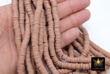 2 Strands 8 mm Clay Flat Beads, Dark Tan Heishi beads in Polymer Clay Disc CB #117, Tan Rondelle Multi Color, 17.75 inch Strands - A Girls Gems
